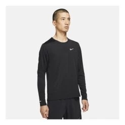 Nike Heren Runningshirt DRI-FIT MILER MENS LONG-,V - Zwart